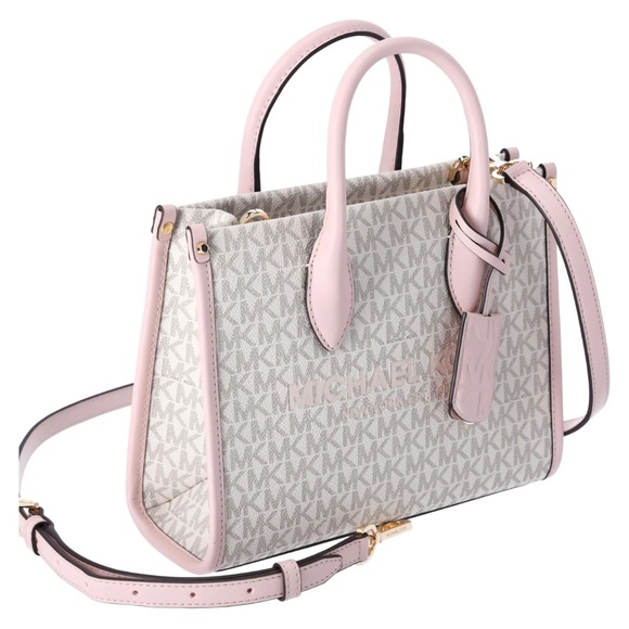 Michael Kors Mirella Small Shopper Top Zip Tote Crossbody MK Powder Blush Multi - Picture 4 of 7